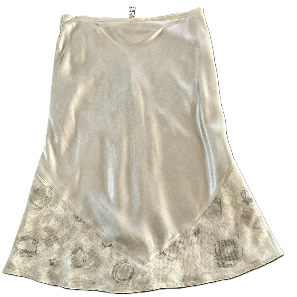 Vassalli Silk Blend A-Line Skirt Size IT 42 Beige Metallic Sheen Italy